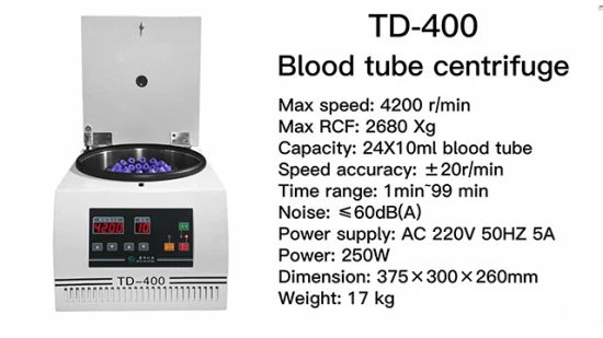 Низкоскоростная настольная центрифуга Td-400 для пробирок крови и плазмы